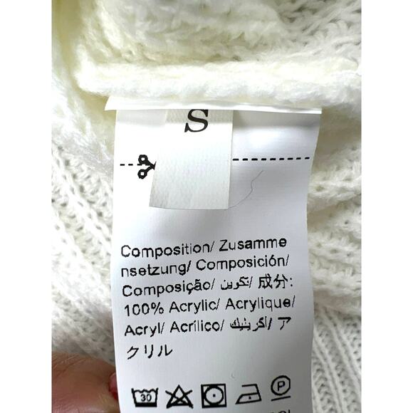 Women's Small Off White Cream Long Sleeve Crop Sweater Rib Knit Lightweight Top - Picture 2 of 7